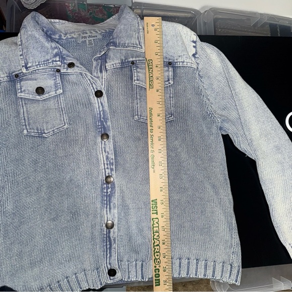 PBJ Blues Vintage Knit Denim Look Button Down Jacket Medium - Light Blue Wash - Picture 5 of 6